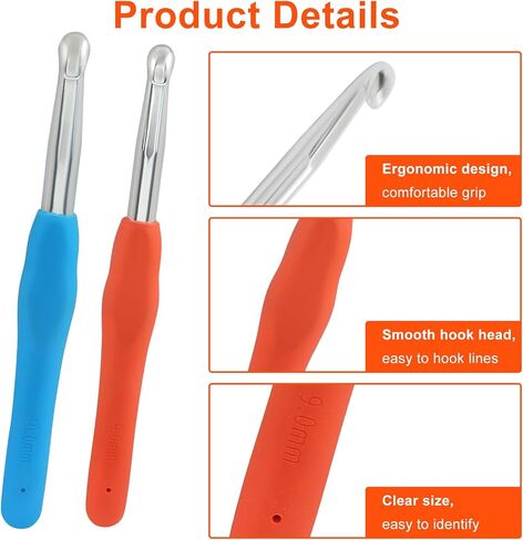 Murtenze 2 Pack 9.0mm and 10.0mm Crochet Hooks, Aluminum Handle Knitting Needles Soft Grip Ergonomic Crochet Hooks Set for Yarn DIY Crafts Projects in Kuwait