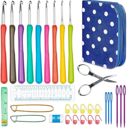 31PCS Crochet Hooks Kit with 9 Ergonomic Hook Sizes, 6 Yarn Needles, Additional Knitting & Crochet Supplies and Carrying Case﻿ in Saudi Arabia