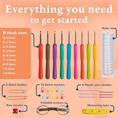 31PCS Crochet Hooks Kit with 9 Ergonomic Hook Sizes, 6 Yarn Needles, Additional Knitting & Crochet Supplies and Carrying Case﻿ in Saudi Arabia