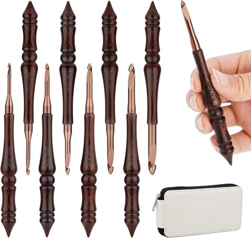 BALDCC Wooden Crochet Hooks 8 Sizes, Ergonomic Crochet Hooks Set for Arthritic Hands 3mm-7mm, Aluminum Crochet Hook Hand Polished Handle with Storage Bag for Crocheting and Knitting (Green Bag) in Saudi Arabia