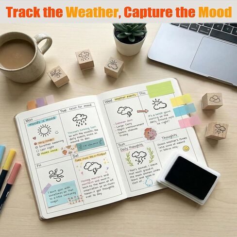 25pcs Weather Wooden Rubber Stamps Kit, Cute Mini Icons for Journaling, Planner, Scrapbook, DIY Cards & Calendar Tracking in Kuwait