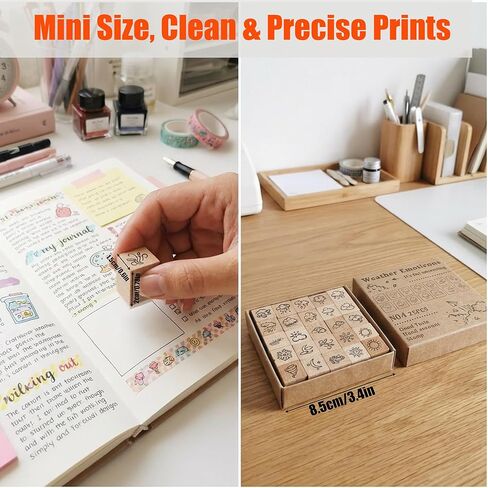 25pcs Weather Wooden Rubber Stamps Kit, Cute Mini Icons for Journaling, Planner, Scrapbook, DIY Cards & Calendar Tracking in Kuwait
