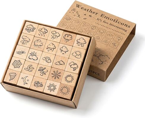 25pcs Weather Wooden Rubber Stamps Kit, Cute Mini Icons for Journaling, Planner, Scrapbook, DIY Cards & Calendar Tracking in Kuwait