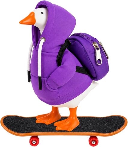 Desk Goose Outfits 7 Inches, 3-Piece Porch Goose Outfits Set with Hoodie, Schoolbag and Mini Finger Skateboards for Tabletop Decor, Desk Goose Clothes for Office Desk and School Gifts (Purple) in Saudi Arabia
