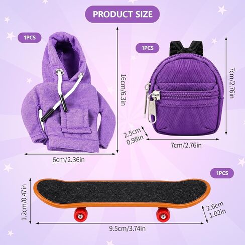 Desk Goose Outfits 7 Inches, 3-Piece Porch Goose Outfits Set with Hoodie, Schoolbag and Mini Finger Skateboards for Tabletop Decor, Desk Goose Clothes for Office Desk and School Gifts (Purple) in Saudi Arabia
