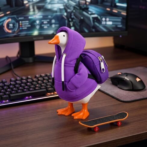 Desk Goose Outfits 7 Inches, 3-Piece Porch Goose Outfits Set with Hoodie, Schoolbag and Mini Finger Skateboards for Tabletop Decor, Desk Goose Clothes for Office Desk and School Gifts (Purple) in Saudi Arabia