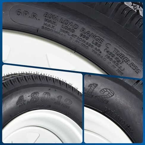 4.80-12 4.80x12 480-12 4.80-12 Trailer Tires with 12 in Rims, 4 Lug on 4 in, Load Range C, 6PR (480-12 with 4lug) in Kuwait