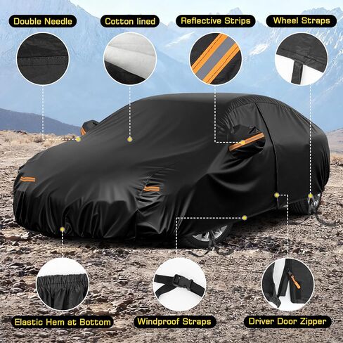 Waterproof Car Cover for Chevy Camaro 1982-2002, 6 Layers Covers with Cotton Liner and Zipper Door, All Weather Full Exterior Cover, Snow Rain Hail Dust Leaves Bird droppings Protection in Kuwait