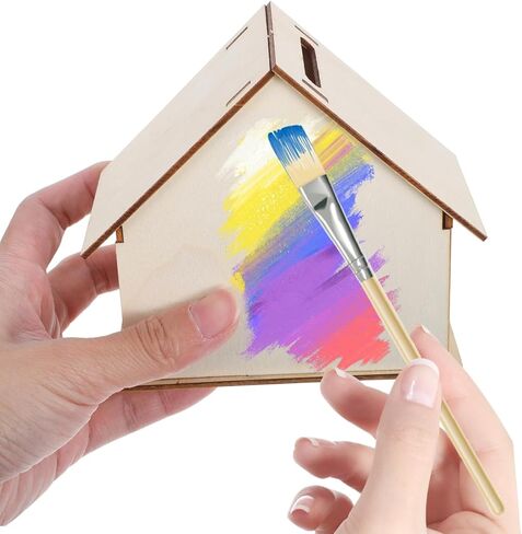 KOMBUDA Kids DIY بنك أصبع خشبي غير مكتمل مقاس 4.13 × 3.93 × 2.16 بوصة على شكل منزل حاوية تغيير العملات المعدنية للأطفال لتوفير رسومات الشعار المبتكرة والإبداعية in Kuwait