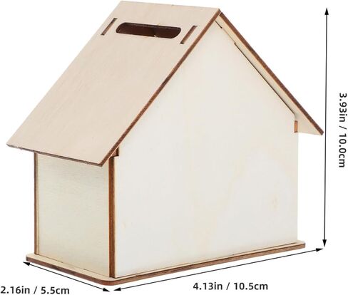 KOMBUDA Kids DIY بنك أصبع خشبي غير مكتمل مقاس 4.13 × 3.93 × 2.16 بوصة على شكل منزل حاوية تغيير العملات المعدنية للأطفال لتوفير رسومات الشعار المبتكرة والإبداعية in Kuwait