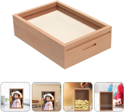 Operitacx Photo Frame Piggy Bank Money Box, Wooden Decorative Coin Savings Box with Transparent Front Panel for Home, Office & Study Desk Goal Savings & Gift Use, 5.31 x 3.93 x 1.77 Inch in Kuwait