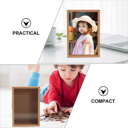 Operitacx Photo Frame Piggy Bank Money Box, Wooden Decorative Coin Savings Box with Transparent Front Panel for Home, Office & Study Desk Goal Savings & Gift Use, 5.31 x 3.93 x 1.77 Inch in Kuwait