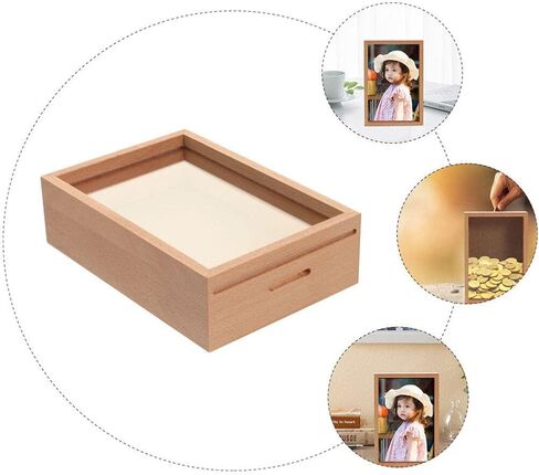 Operitacx Photo Frame Piggy Bank Money Box, Wooden Decorative Coin Savings Box with Transparent Front Panel for Home, Office & Study Desk Goal Savings & Gift Use, 5.31 x 3.93 x 1.77 Inch in Kuwait