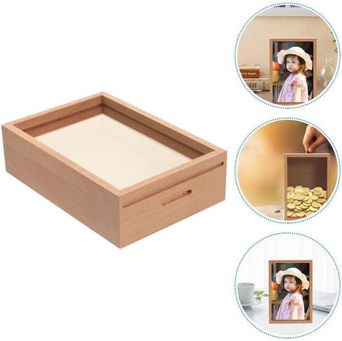 Operitacx Photo Frame Piggy Bank Money Box, Wooden Decorative Coin Savings Box with Transparent Front Panel for Home, Office & Study Desk Goal Savings & Gift Use, 5.31 x 3.93 x 1.77 Inch in Kuwait