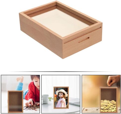 Operitacx Photo Frame Piggy Bank Money Box, Wooden Decorative Coin Savings Box with Transparent Front Panel for Home, Office & Study Desk Goal Savings & Gift Use, 5.31 x 3.93 x 1.77 Inch in Kuwait