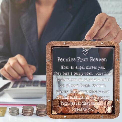 Pennies from Heaven Wooden Piggy Bank، بنك عملة الظل الشخصي، هدية تذكارية لبنك الجنة، كبير، أزرق in Kuwait