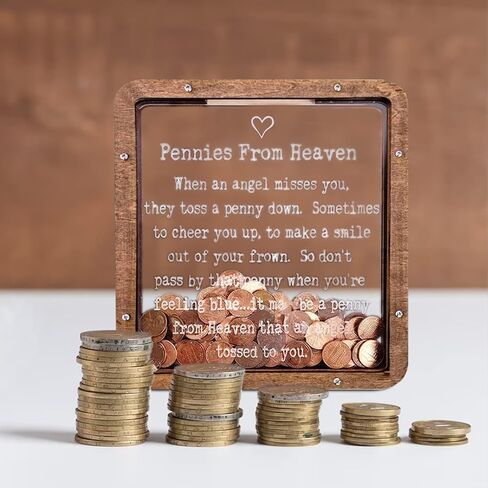 Pennies from Heaven Wooden Piggy Bank، بنك عملة الظل الشخصي، هدية تذكارية لبنك الجنة، كبير، أزرق in Kuwait