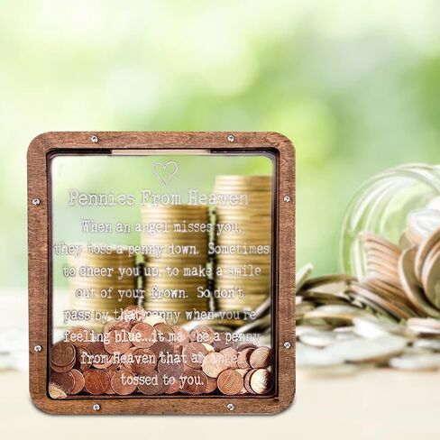 Pennies from Heaven Wooden Piggy Bank، بنك عملة الظل الشخصي، هدية تذكارية لبنك الجنة، كبير، أزرق in Kuwait