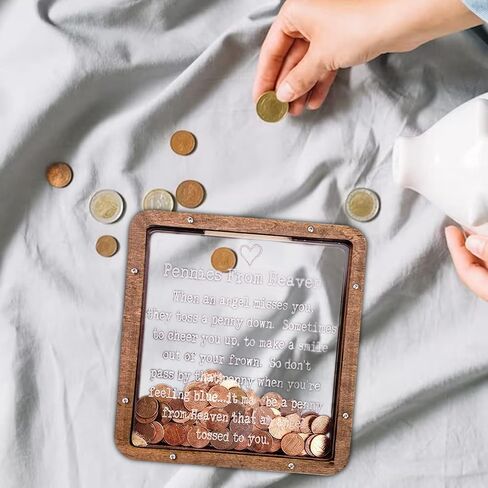 Pennies from Heaven Wooden Piggy Bank، بنك عملة الظل الشخصي، هدية تذكارية لبنك الجنة، كبير، أزرق in Kuwait