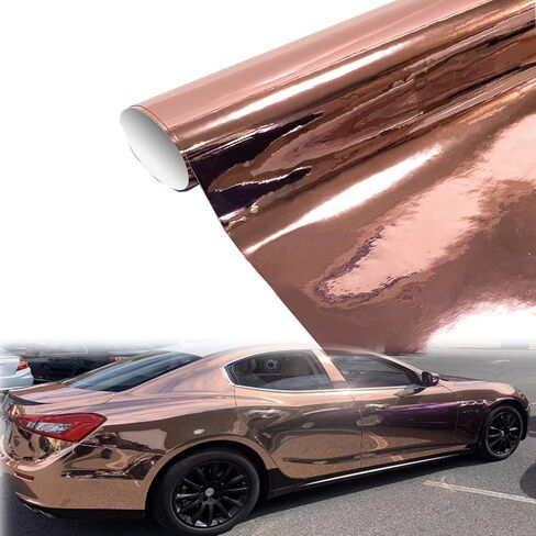 XhuangTech Rose Gold Chrome Vinyl Wrap, Self Adhesive Chrome Mirror Vinyl Car Wrap Film，Car Body Wrapping Foil Car Sticker (59.84"x11.81"（152x30CM) in Kuwait