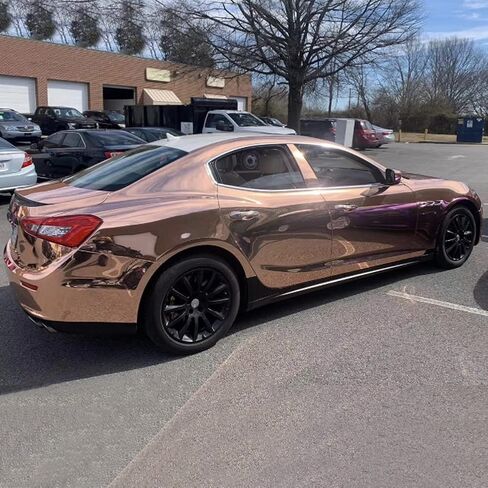 XhuangTech Rose Gold Chrome Vinyl Wrap, Self Adhesive Chrome Mirror Vinyl Car Wrap Film，Car Body Wrapping Foil Car Sticker (59.84"x11.81"（152x30CM) in Kuwait