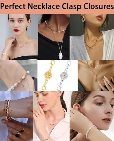 Magnetic Necklace Clasps and Closures with Extender Chain Set, Magnetic Necklace Clasp & Extender Chain Set, Easy to Use for Necklaces and Bracelets, Gold and Silver (26pcs) in Kuwait