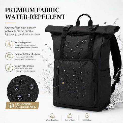 حقائب ظهر للكمبيوتر المحمول Roll Top للرجال والنساء، حقيبة ظهر مضادة للسرقة للسفر تناسب أجهزة الكمبيوتر المحمول مقاس 15.6-17.3 بوصة، حقيبة كمبيوتر متينة مقاومة للماء للعمل والكلية والتنقل اليومي (أسود) in Kuwait