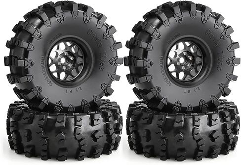 REDSPIDER 2.2 Beadlock Wheels and Tires for 1/10 RC Crawler, 4Pcs CNC Aluminum Rims with Heavy Duty Rubber Tires for Traxxas TRX4 TRX6, Axial SCX10 II III, Wraith, RBX10, 12mm Hex (Black) in Kuwait