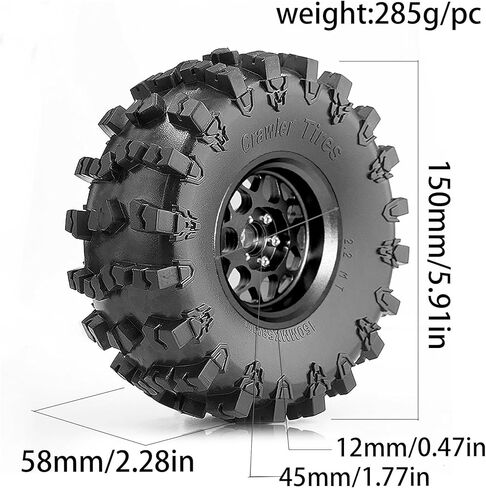 REDSPIDER 2.2 Beadlock Wheels and Tires for 1/10 RC Crawler, 4Pcs CNC Aluminum Rims with Heavy Duty Rubber Tires for Traxxas TRX4 TRX6, Axial SCX10 II III, Wraith, RBX10, 12mm Hex (Black) in Kuwait