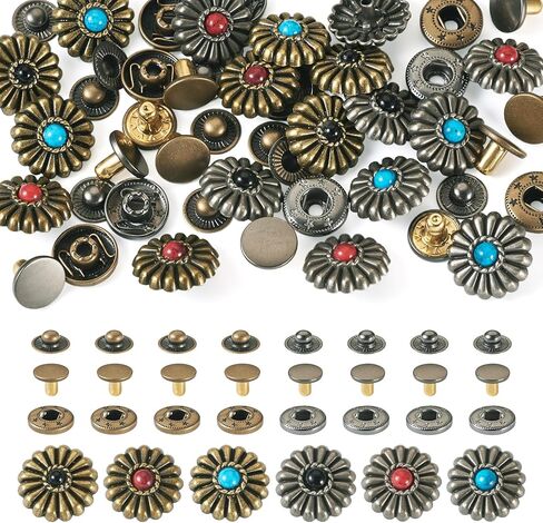 24 Sets Turquoise Alloy Rivets Antique Screwback Buttons Vintage Western Decorative Buckles Flat Round Cross Style Metal Rapid Rivets for DIY Leather Crafts Belt Purse Shoes Hats in Saudi Arabia