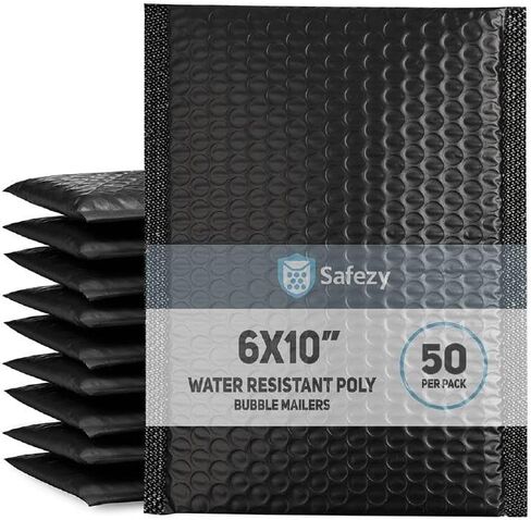 Bubble Mailers 6x10", 50 Pack, Black Poly Padded Envelopes, Usable Size 6x9", Self-Seal Opaque Shipping Bags for Jewelry, Makeup, Small Business in Kuwait