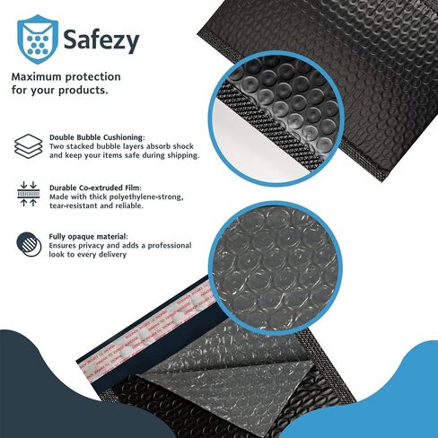 Bubble Mailers 6x10", 50 Pack, Black Poly Padded Envelopes, Usable Size 6x9", Self-Seal Opaque Shipping Bags for Jewelry, Makeup, Small Business in Kuwait