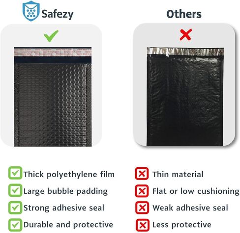 Bubble Mailers 6x10", 50 Pack, Black Poly Padded Envelopes, Usable Size 6x9", Self-Seal Opaque Shipping Bags for Jewelry, Makeup, Small Business in Kuwait
