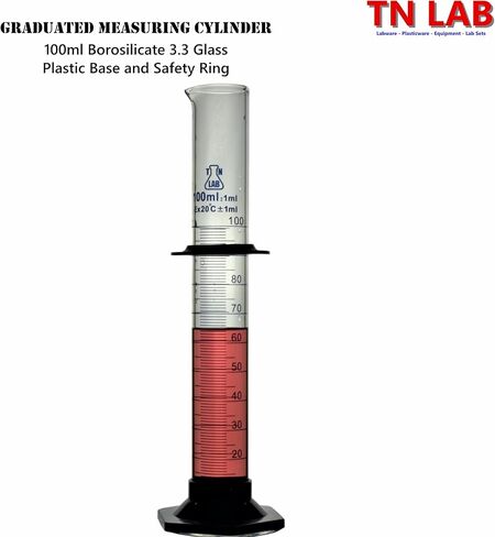 TN Lab Graduated Measuring Cylinder 100ml Borosilicate Glass with Plastic Base in Saudi Arabia