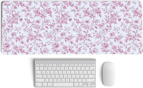 Light Blue Chinoiserie Mouse Pad,Vintage Blue and White Floral Desk Mat,XL Large Vintage Floral Preppy Mouse Pad,Girly Laptop Keyboard Mat for Dorm Home Office Decor,31.5x11.8 in in Saudi Arabia