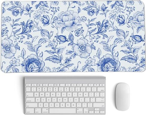 Light Blue Chinoiserie Mouse Pad,Vintage Blue and White Floral Desk Mat,XL Large Vintage Floral Preppy Mouse Pad,Girly Laptop Keyboard Mat for Dorm Home Office Decor,31.5x11.8 in in Kuwait