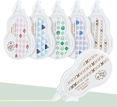 Temiary 5 Pcs Aesthetic Beige Correction Tape, Smooth Glide Quick Dry Tapes for Instant Corrections, Easy to Use White Tape Out Applicator Set for Office Note Taking, Journaling (Abstract Patterns) in Kuwait