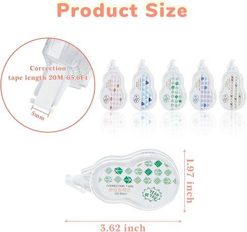 Temiary 5 Pcs Aesthetic Beige Correction Tape, Smooth Glide Quick Dry Tapes for Instant Corrections, Easy to Use White Tape Out Applicator Set for Office Note Taking, Journaling (Abstract Patterns) in Kuwait