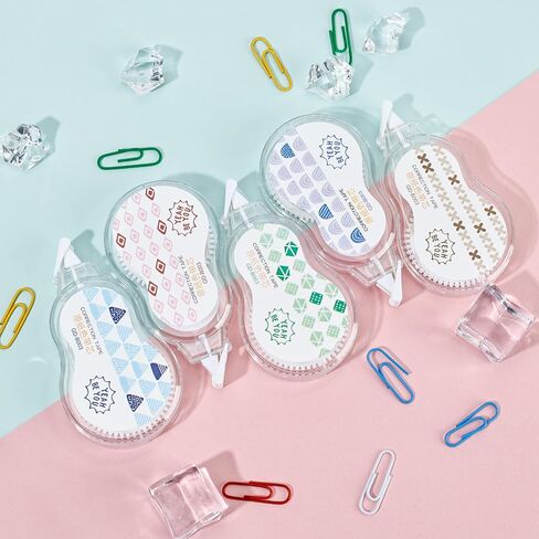 Temiary 5 Pcs Aesthetic Beige Correction Tape, Smooth Glide Quick Dry Tapes for Instant Corrections, Easy to Use White Tape Out Applicator Set for Office Note Taking, Journaling (Abstract Patterns) in Kuwait