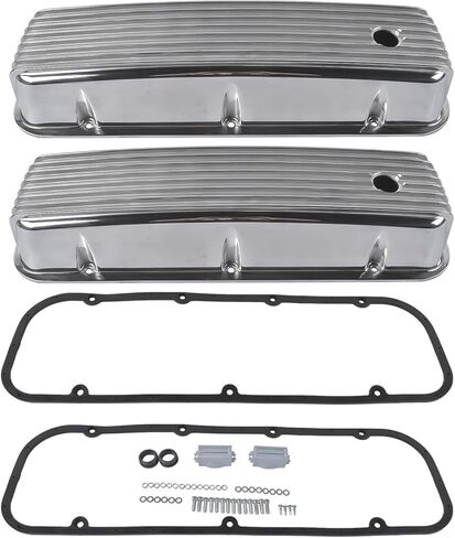 Tall Finned Aluminum Valve Covers 3 11/16" Polished Replacement for Chevy BBC Big Block 396 454 502 1965-1995 in Kuwait