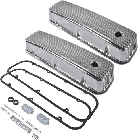 Tall Finned Aluminum Valve Covers 3 11/16" Polished Replacement for Chevy BBC Big Block 396 454 502 1965-1995 in Kuwait