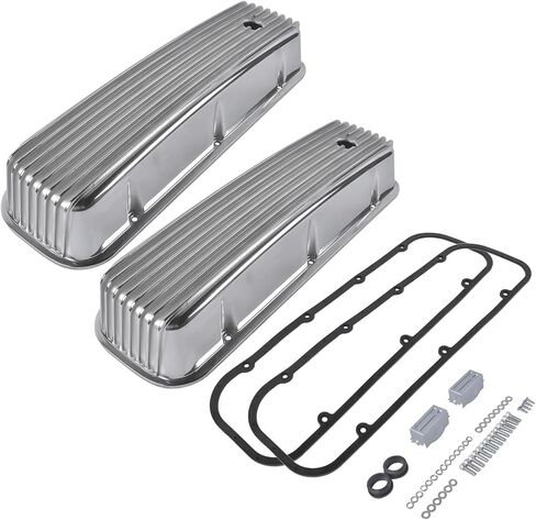 Tall Finned Aluminum Valve Covers 3 11/16" Polished Replacement for Chevy BBC Big Block 396 454 502 1965-1995 in Kuwait