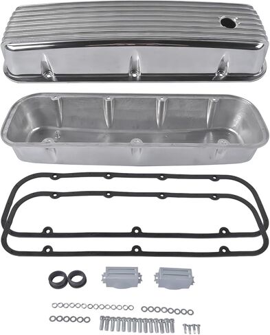 Tall Finned Aluminum Valve Covers 3 11/16" Polished Replacement for Chevy BBC Big Block 396 454 502 1965-1995 in Kuwait