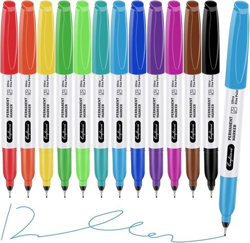 Ultra Fine Point Permanent Markers Assorted Colors 12 Pcs, Extra Fine Tip Works on Paper, Glass, Plastic, Metal, Waterproof, Smudge Resistant, for Adults, Teacher, Office & School Supplies in Saudi Arabia