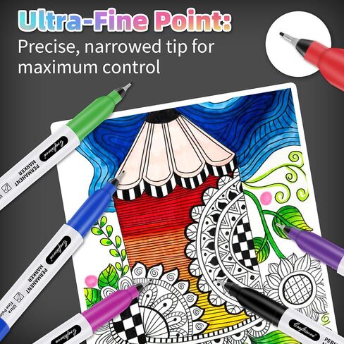 Ultra Fine Point Permanent Markers Assorted Colors 12 Pcs, Extra Fine Tip Works on Paper, Glass, Plastic, Metal, Waterproof, Smudge Resistant, for Adults, Teacher, Office & School Supplies in Saudi Arabia