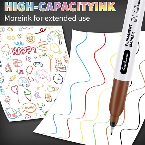 Ultra Fine Point Permanent Markers Assorted Colors 12 Pcs, Extra Fine Tip Works on Paper, Glass, Plastic, Metal, Waterproof, Smudge Resistant, for Adults, Teacher, Office & School Supplies in Saudi Arabia