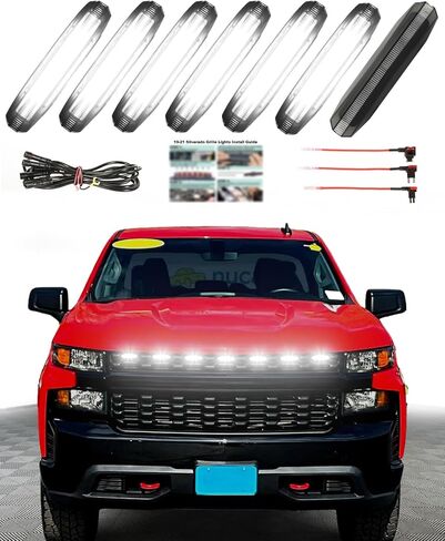 LED Grill Lights for 2019 2020 2021 Chevy Silverado Accessoreis Clip On Front Grille Insert Light Bar Head Lamp Fits Silverado Trail Boss,WT,Custom Only (7pcs-white) in Saudi Arabia