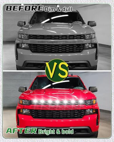 LED Grill Lights for 2019 2020 2021 Chevy Silverado Accessoreis Clip On Front Grille Insert Light Bar Head Lamp Fits Silverado Trail Boss,WT,Custom Only (7pcs-white) in Saudi Arabia