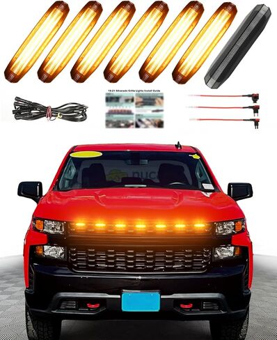 LED Grill Lights for 2019 2020 2021 Chevy Silverado Accessoreis Clip On Front Grille Insert Light Bar Head Lamp Fits Silverado Trail Boss,WT,Custom Only (7pcs-white) in Saudi Arabia