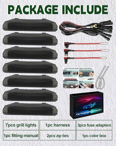 LED Grill Lights for 2019 2020 2021 Chevy Silverado Accessoreis Clip On Front Grille Insert Light Bar Head Lamp Fits Silverado Trail Boss,WT,Custom Only (7pcs-white) in Saudi Arabia